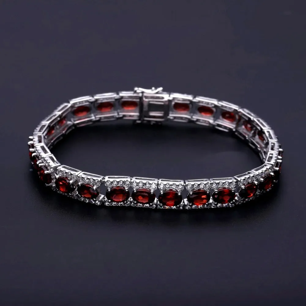 0.6Ct Natural Garnet Gemstone 925 Sterling Silver Vintage Bracelets