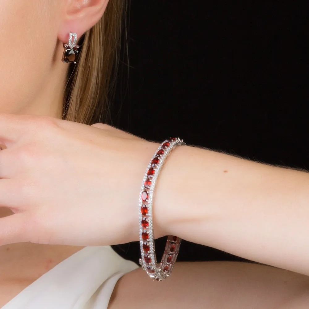 0.6Ct Natural Garnet Gemstone 925 Sterling Silver Vintage Bracelets
