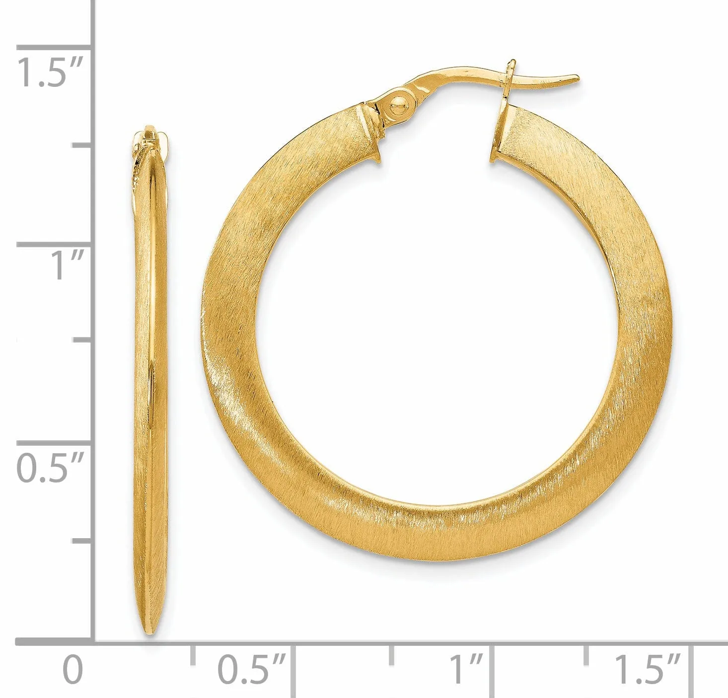 14k Yellow Gold Brushed Hinged Hoop Earrings
