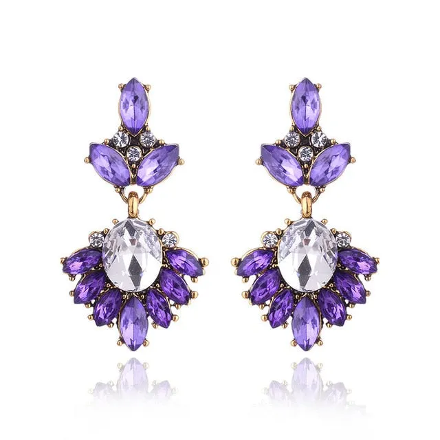 17colors Vintage Antique Golden Transparent Rhinestone Earrings For Women Bijoux Brincos Women's Christmas Gift 2018