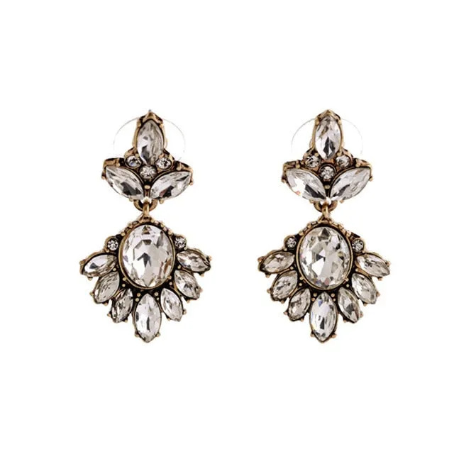 17colors Vintage Antique Golden Transparent Rhinestone Earrings For Women Bijoux Brincos Women's Christmas Gift 2018