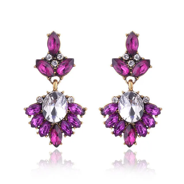 17colors Vintage Antique Golden Transparent Rhinestone Earrings For Women Bijoux Brincos Women's Christmas Gift 2018