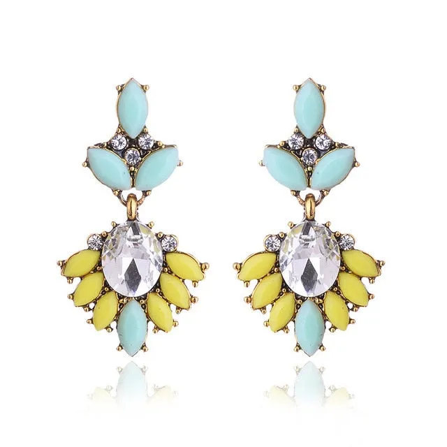 17colors Vintage Antique Golden Transparent Rhinestone Earrings For Women Bijoux Brincos Women's Christmas Gift 2018