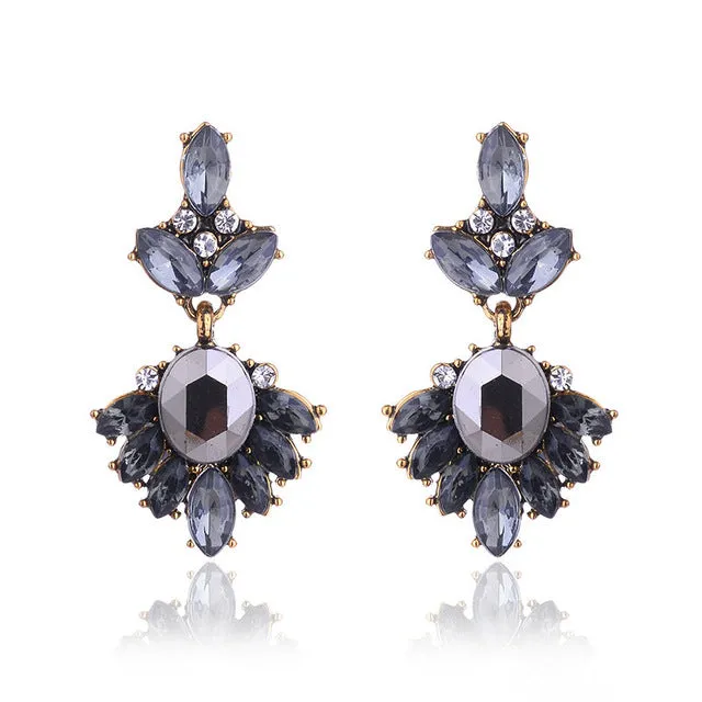 17colors Vintage Antique Golden Transparent Rhinestone Earrings For Women Bijoux Brincos Women's Christmas Gift 2018