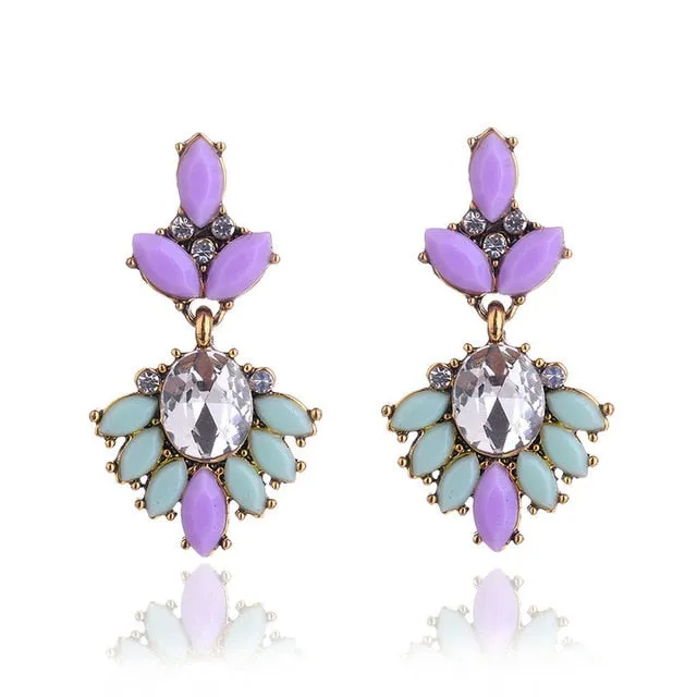 17colors Vintage Antique Golden Transparent Rhinestone Earrings For Women Bijoux Brincos Women's Christmas Gift 2018