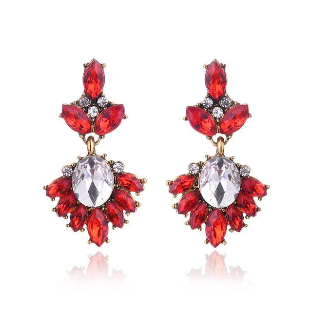 17colors Vintage Antique Golden Transparent Rhinestone Earrings For Women Bijoux Brincos Women's Christmas Gift 2018