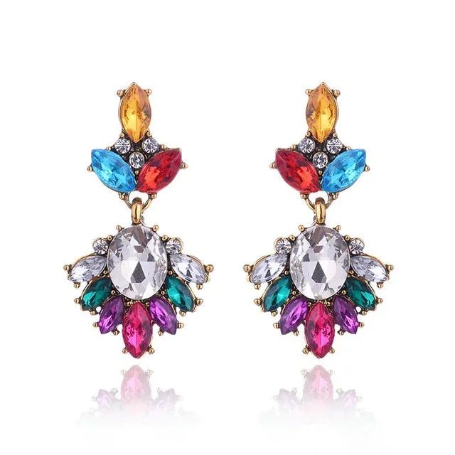 17colors Vintage Antique Golden Transparent Rhinestone Earrings For Women Bijoux Brincos Women's Christmas Gift 2018