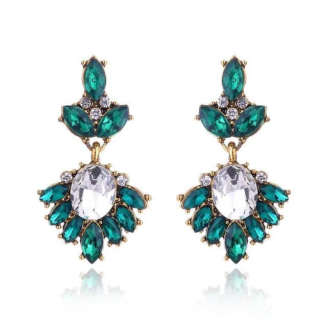 17colors Vintage Antique Golden Transparent Rhinestone Earrings For Women Bijoux Brincos Women's Christmas Gift 2018
