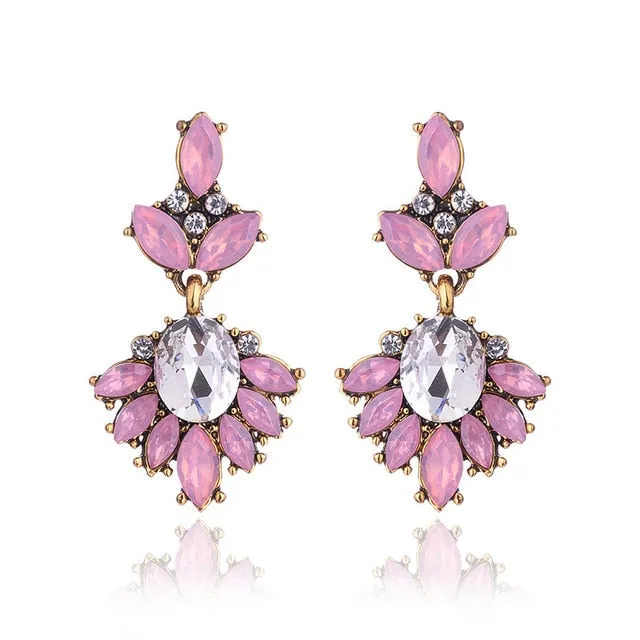 17colors Vintage Antique Golden Transparent Rhinestone Earrings For Women Bijoux Brincos Women's Christmas Gift 2018