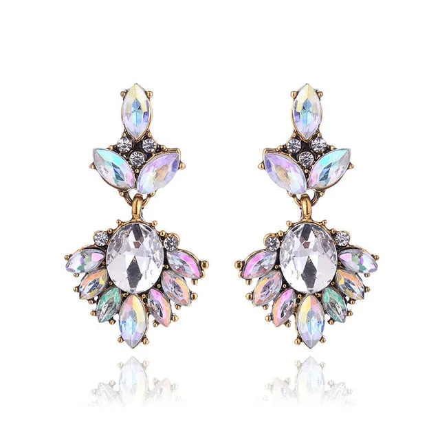 17colors Vintage Antique Golden Transparent Rhinestone Earrings For Women Bijoux Brincos Women's Christmas Gift 2018