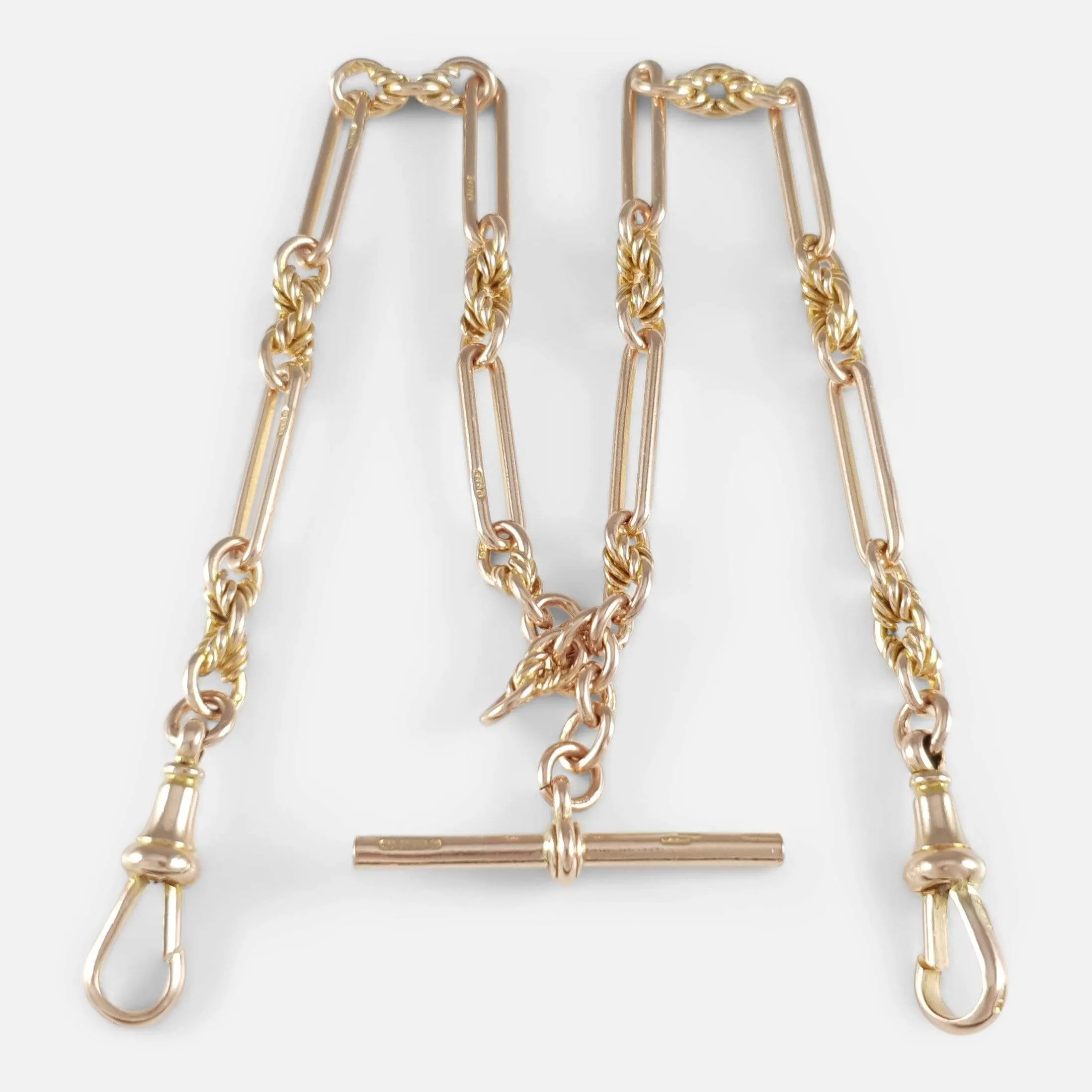 9ct Rose Gold Fancy Link Albert Watch Chain 1917 38.7 Grams