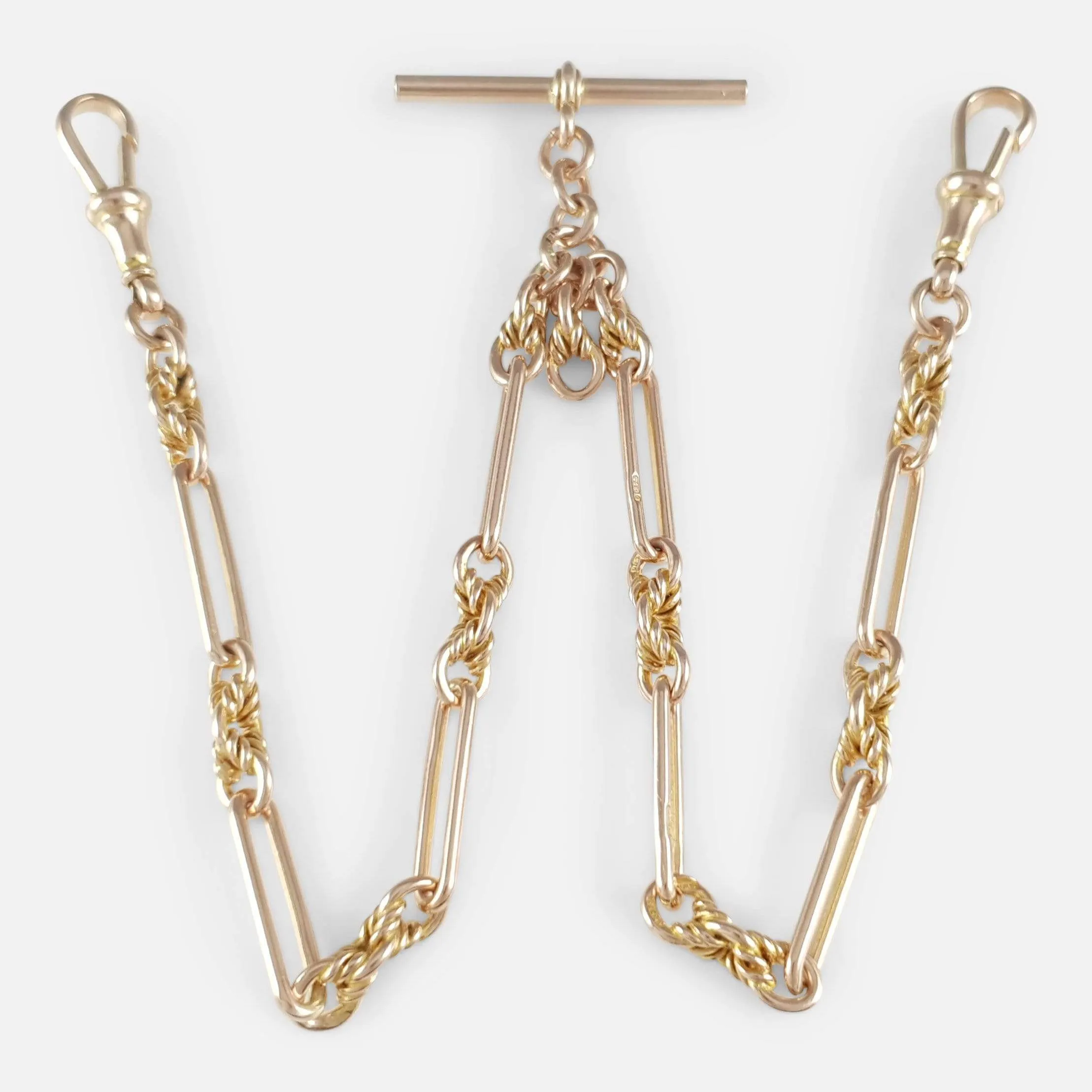 9ct Rose Gold Fancy Link Albert Watch Chain 1917 38.7 Grams