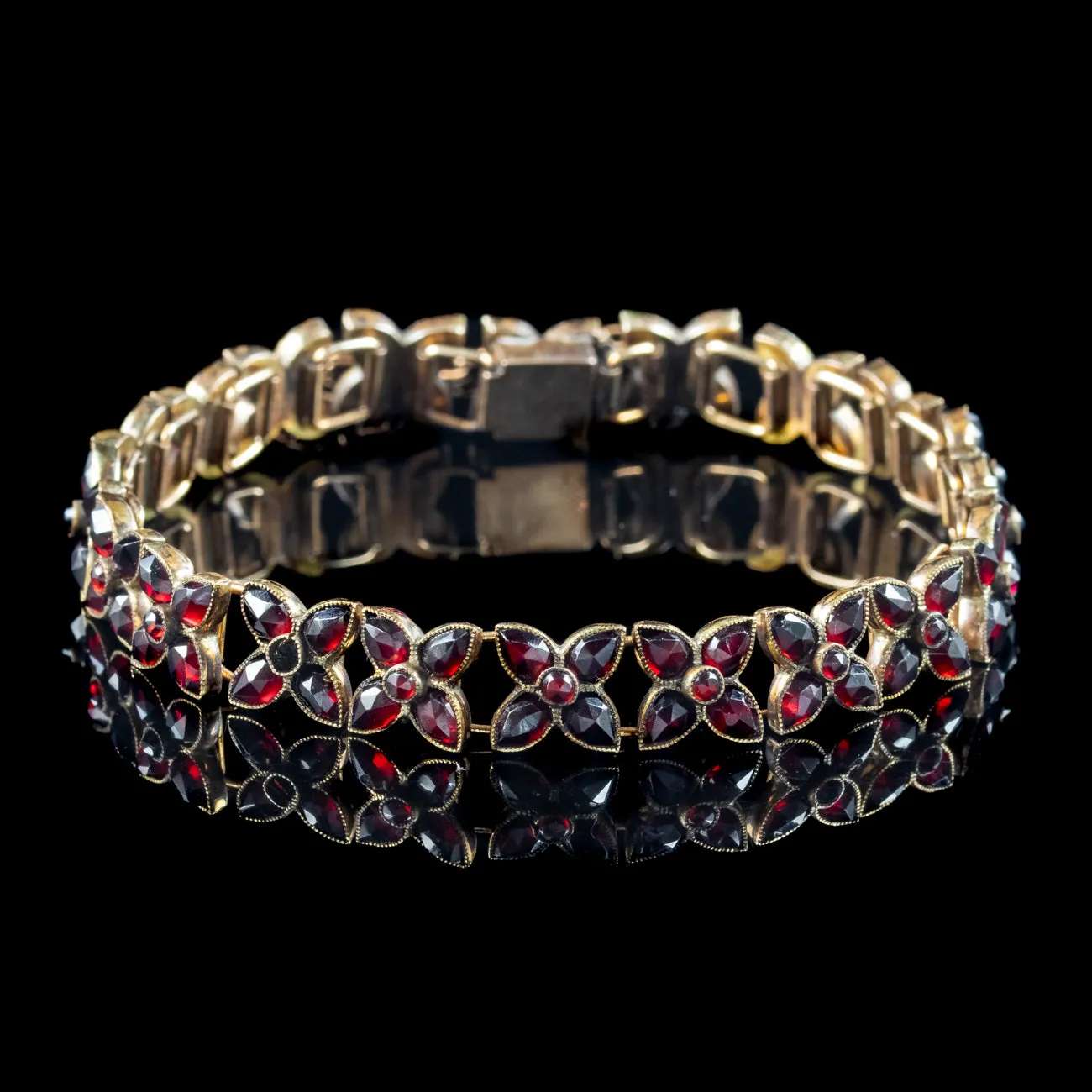 Antique Victorian Bohemian Garnet Flower Bracelet