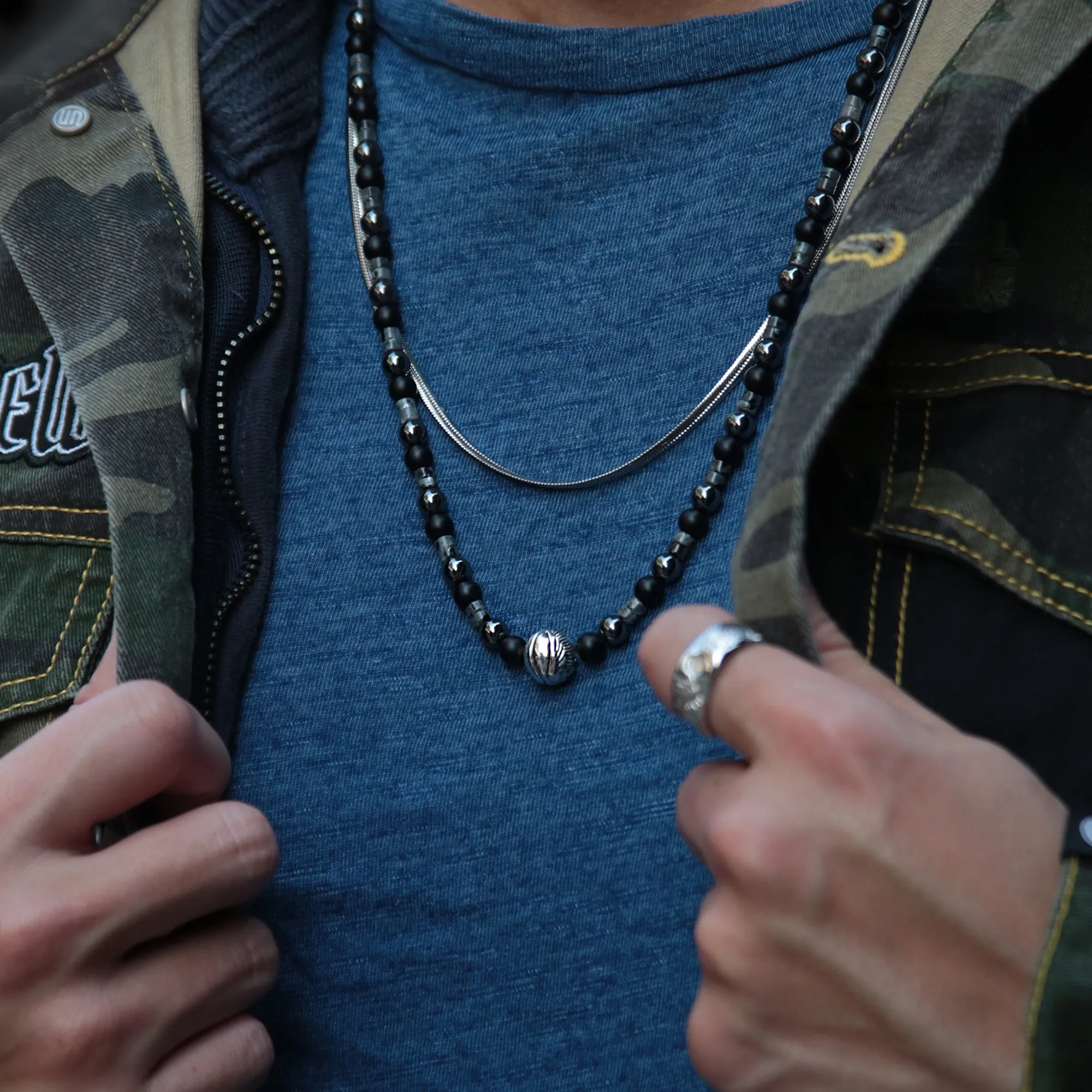 Beaded Angel Wing Necklace with Onyx, Hematite