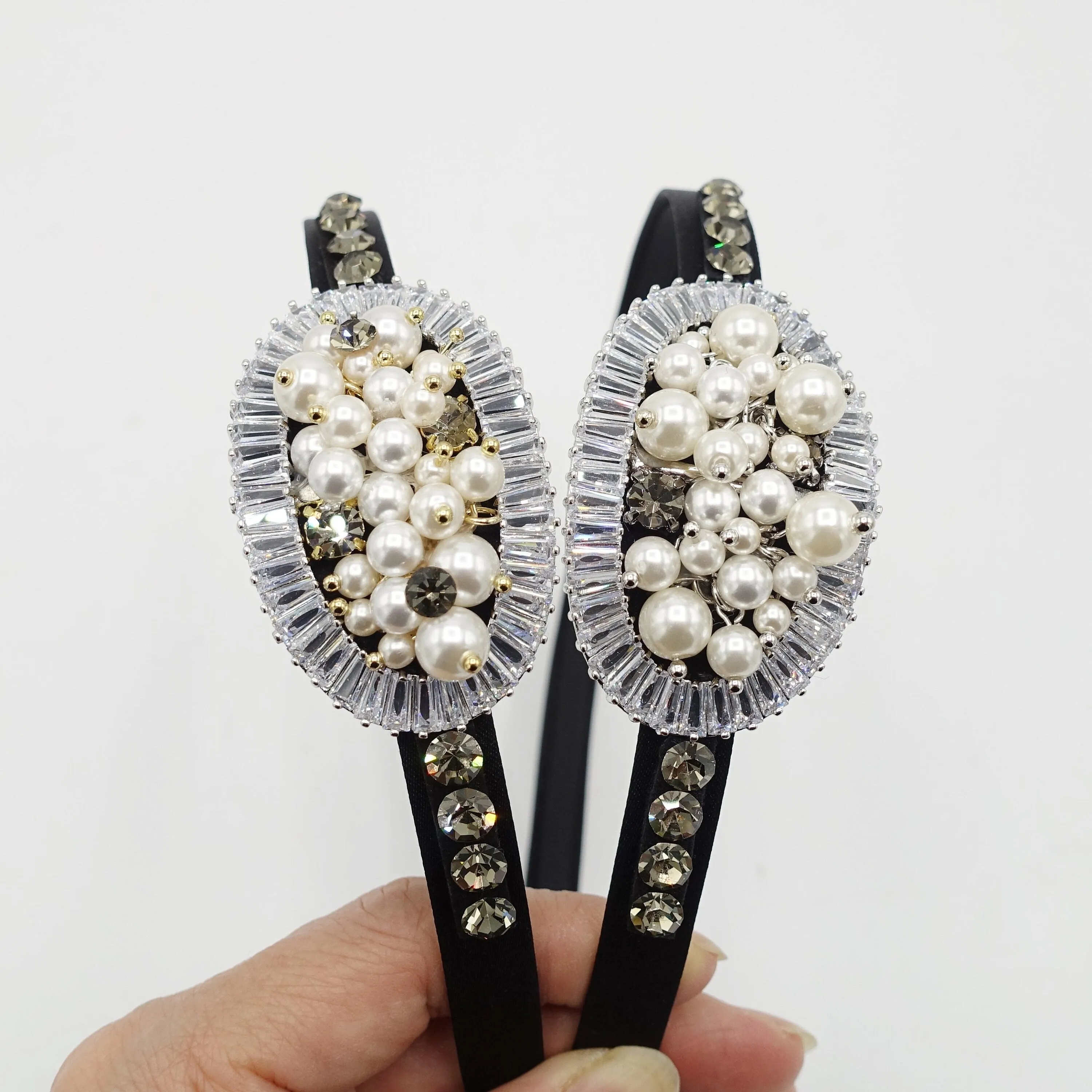 bling headband pearl glass rhinestone embellished oval thin hairband women hair accessory
