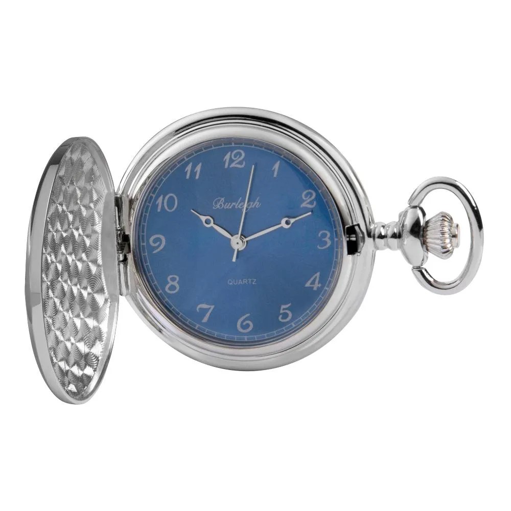 Chrome Full Hunter Blue Face Pocket Watch by Burleigh CHR1254