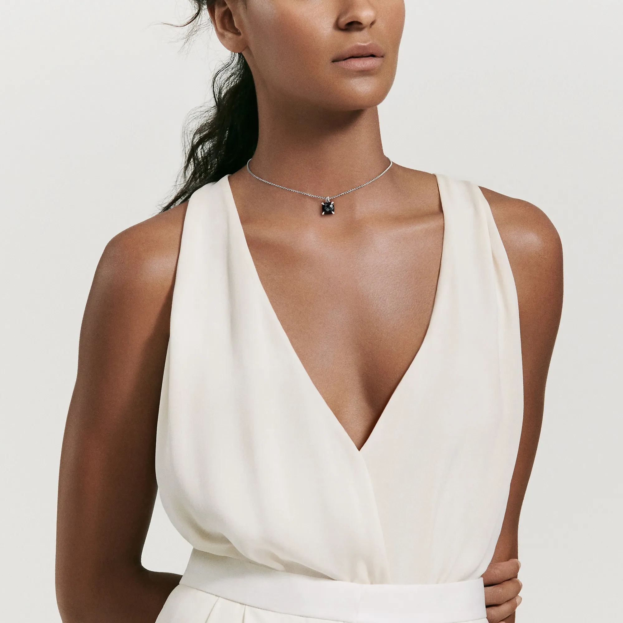Châtelaine® Pendant Necklace with Black Onyx and Diamonds, 11mm