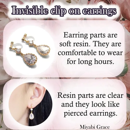 Dangle  Leaf With Crystal Rhinestone Invisible Clip On Earrings