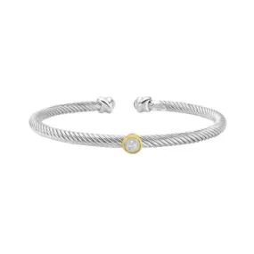 Diamond Twist Cuff Bangle in Sterling Silver & 18K Yellow Gold