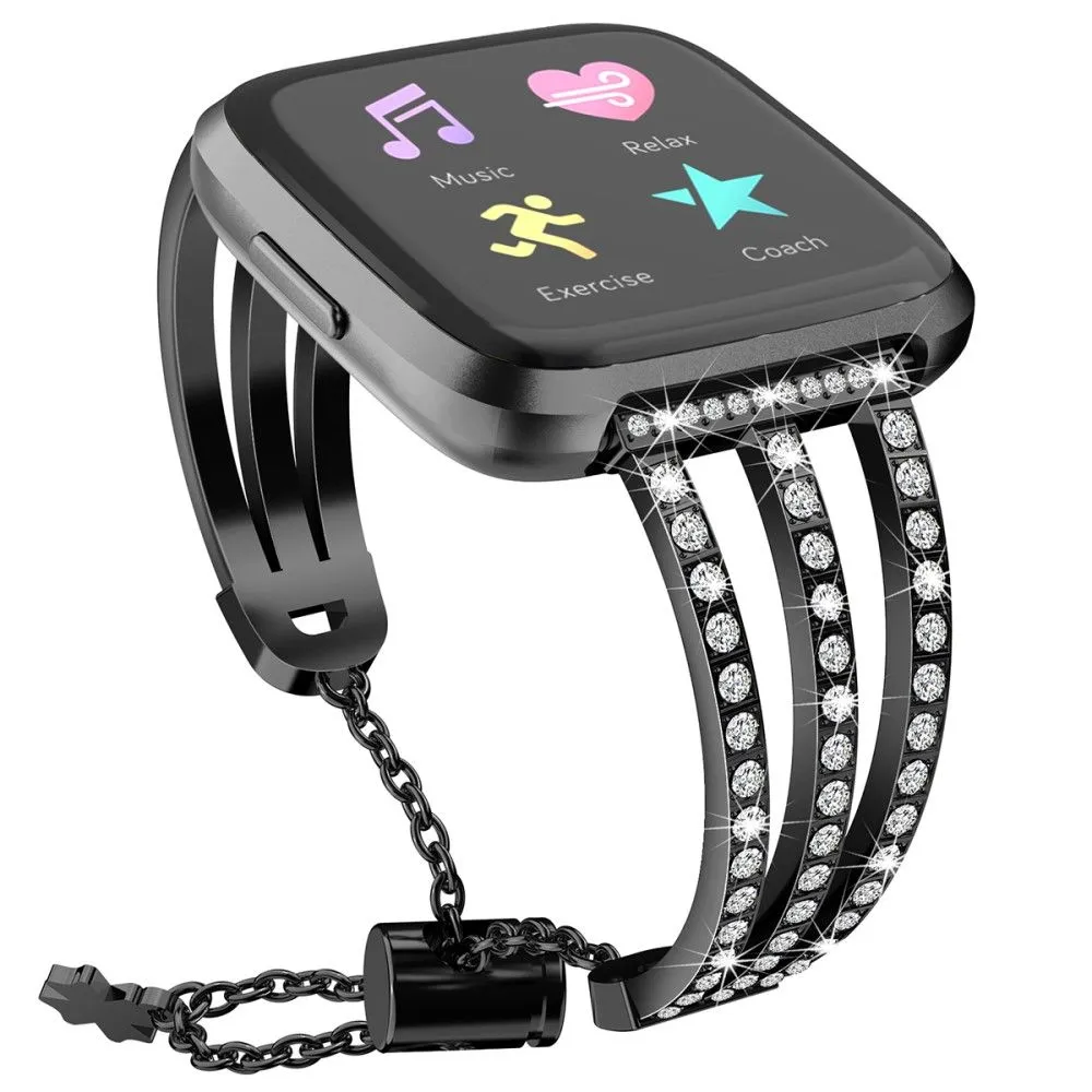 Fitbit Versa 2 / Versa Lite triple luxury rhinestone watch strap - Black