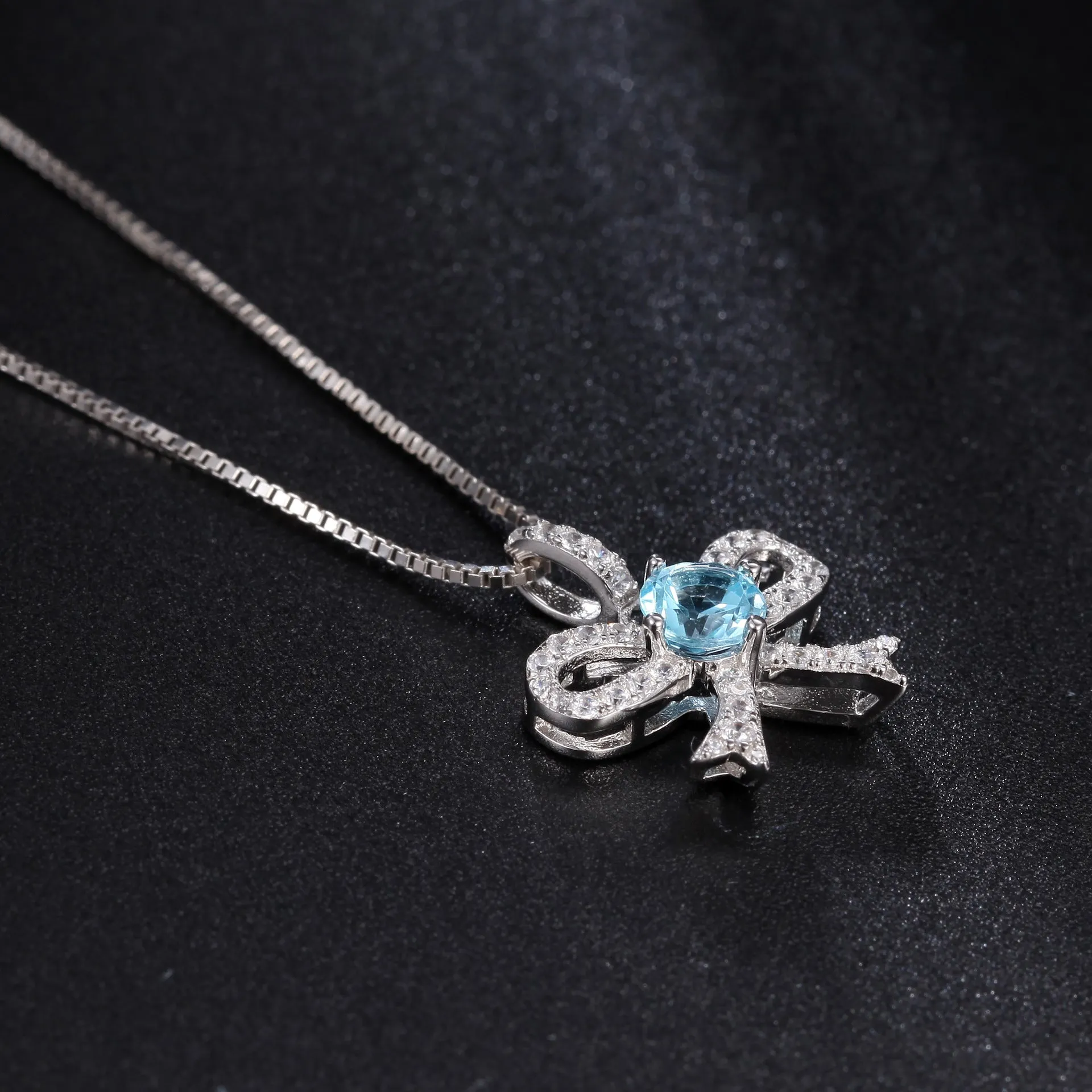 French Romantic Luxury Jewelry Design Inlaid Colourful Gemstone Bowknot Pendant Silver Necklace for Women