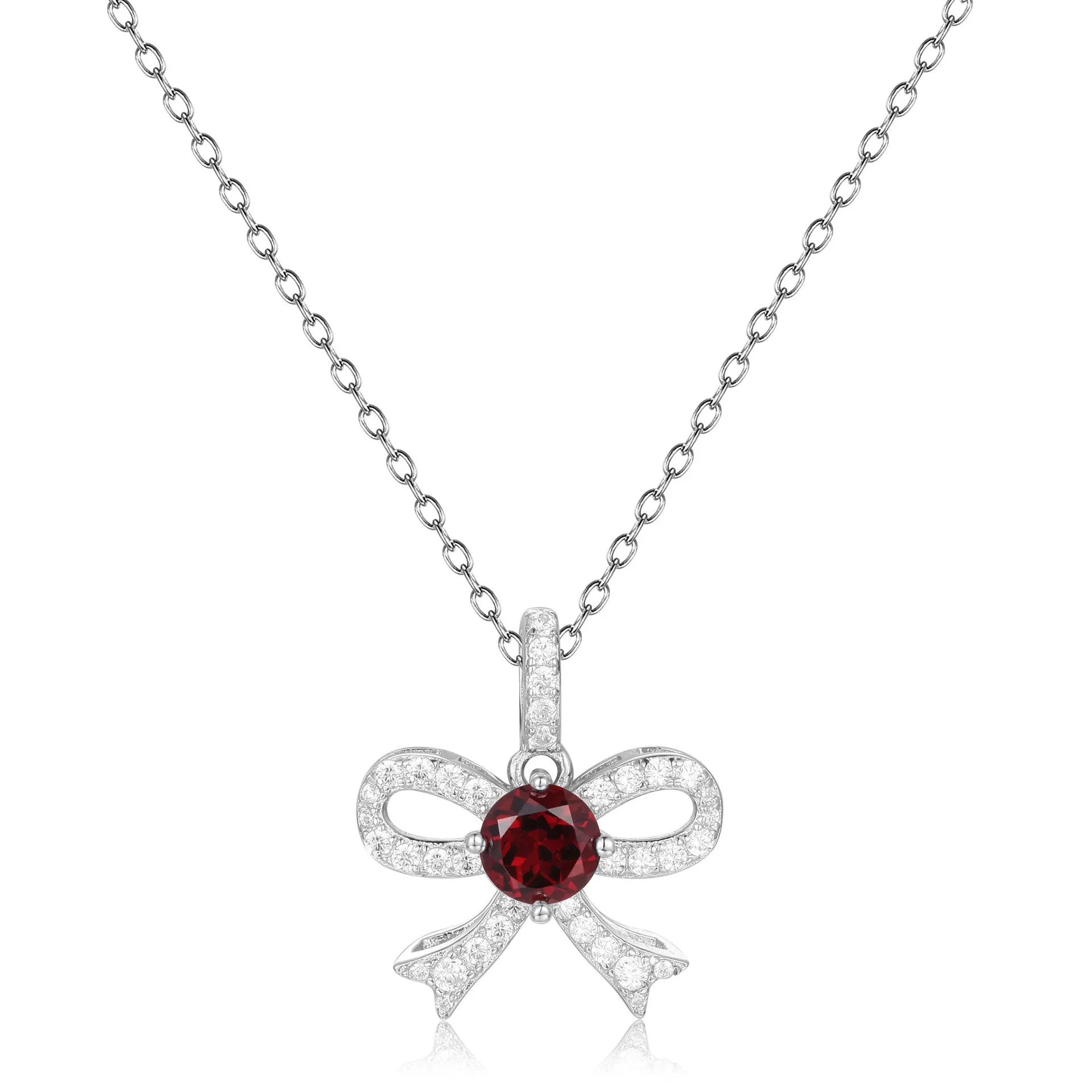 French Romantic Luxury Jewelry Design Inlaid Colourful Gemstone Bowknot Pendant Silver Necklace for Women