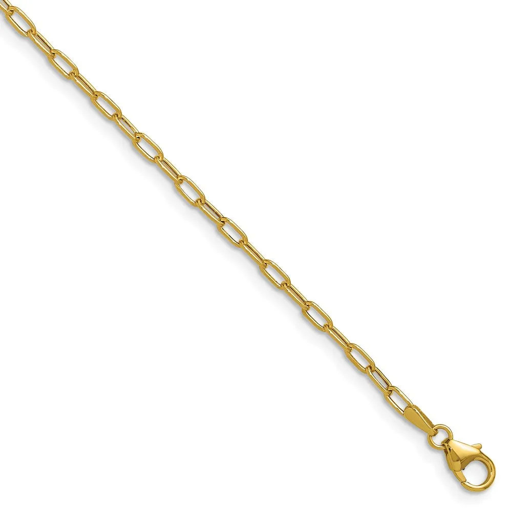 Gold Leslie's 14k 2.2mm 7 Inches Semi-Solid Paperclip Chain Bracelet Model-7358-7
