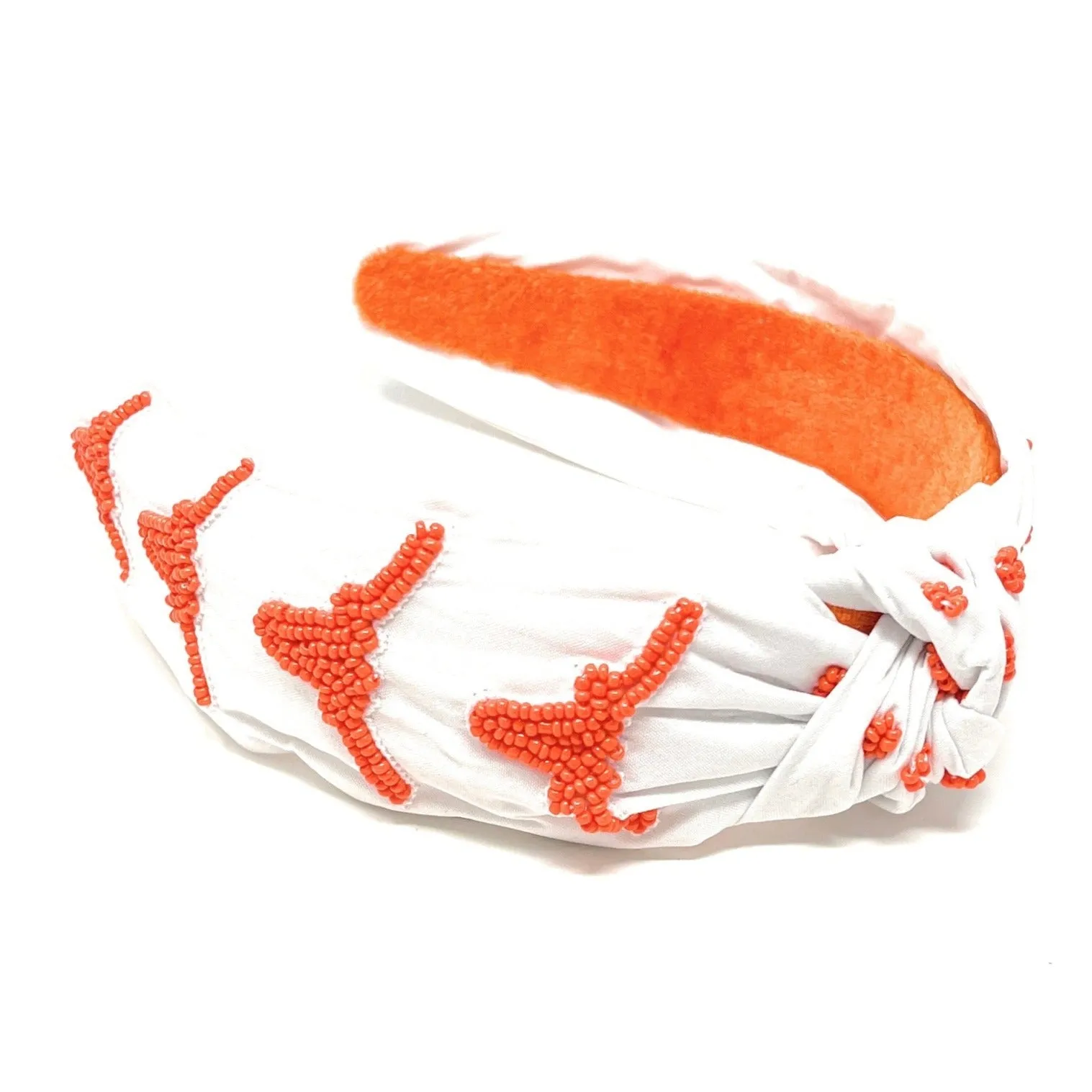 Hand Beaded Orange White Knot Headband