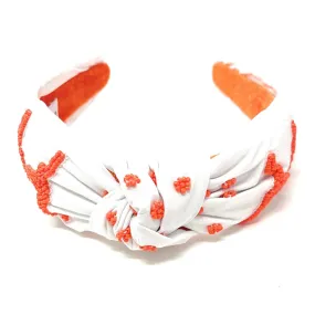 Hand Beaded Orange White Knot Headband