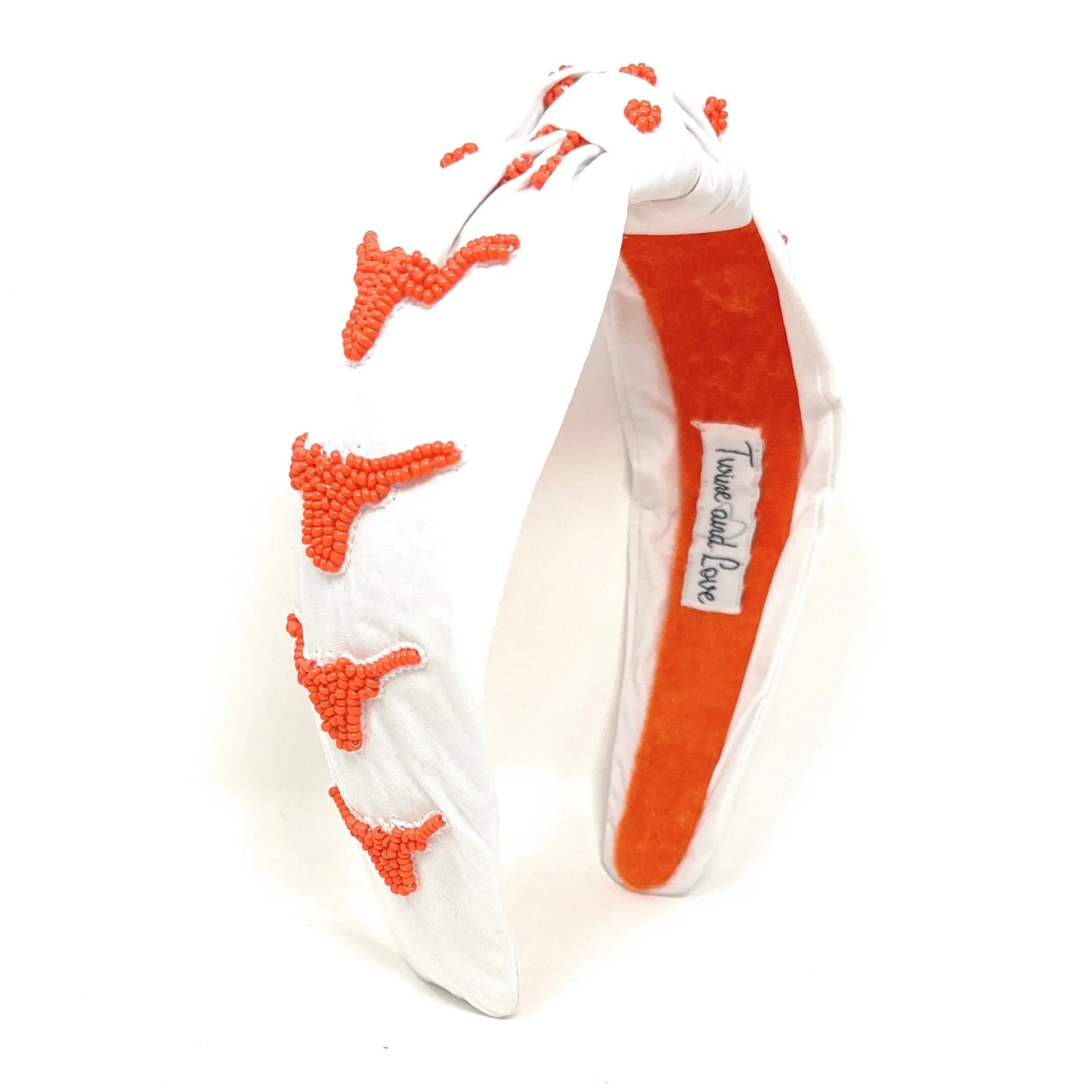 Hand Beaded Orange White Knot Headband