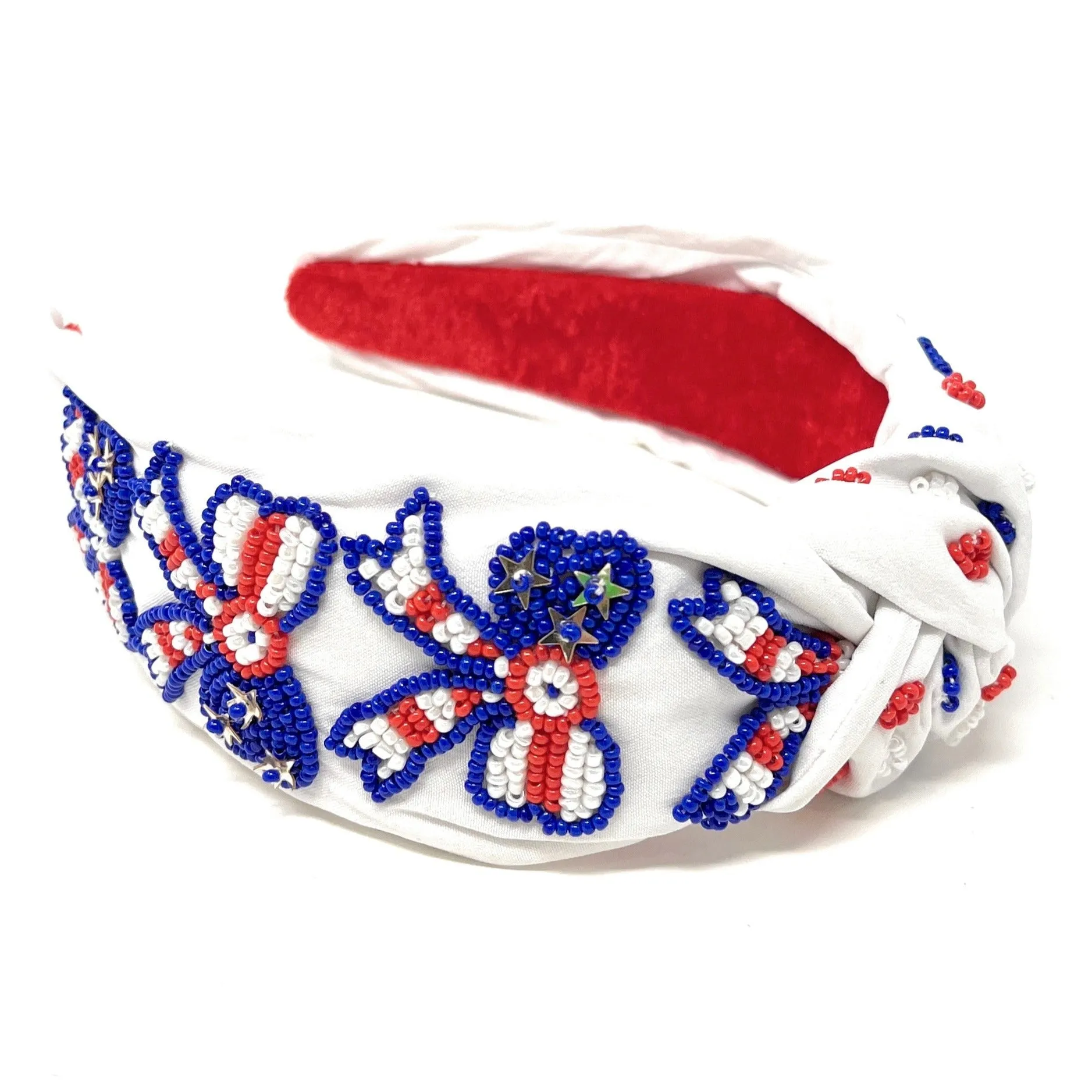 Hand Beaded USA Flag Bow Knot Headband