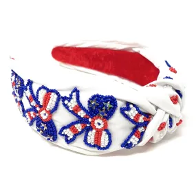 Hand Beaded USA Flag Bow Knot Headband