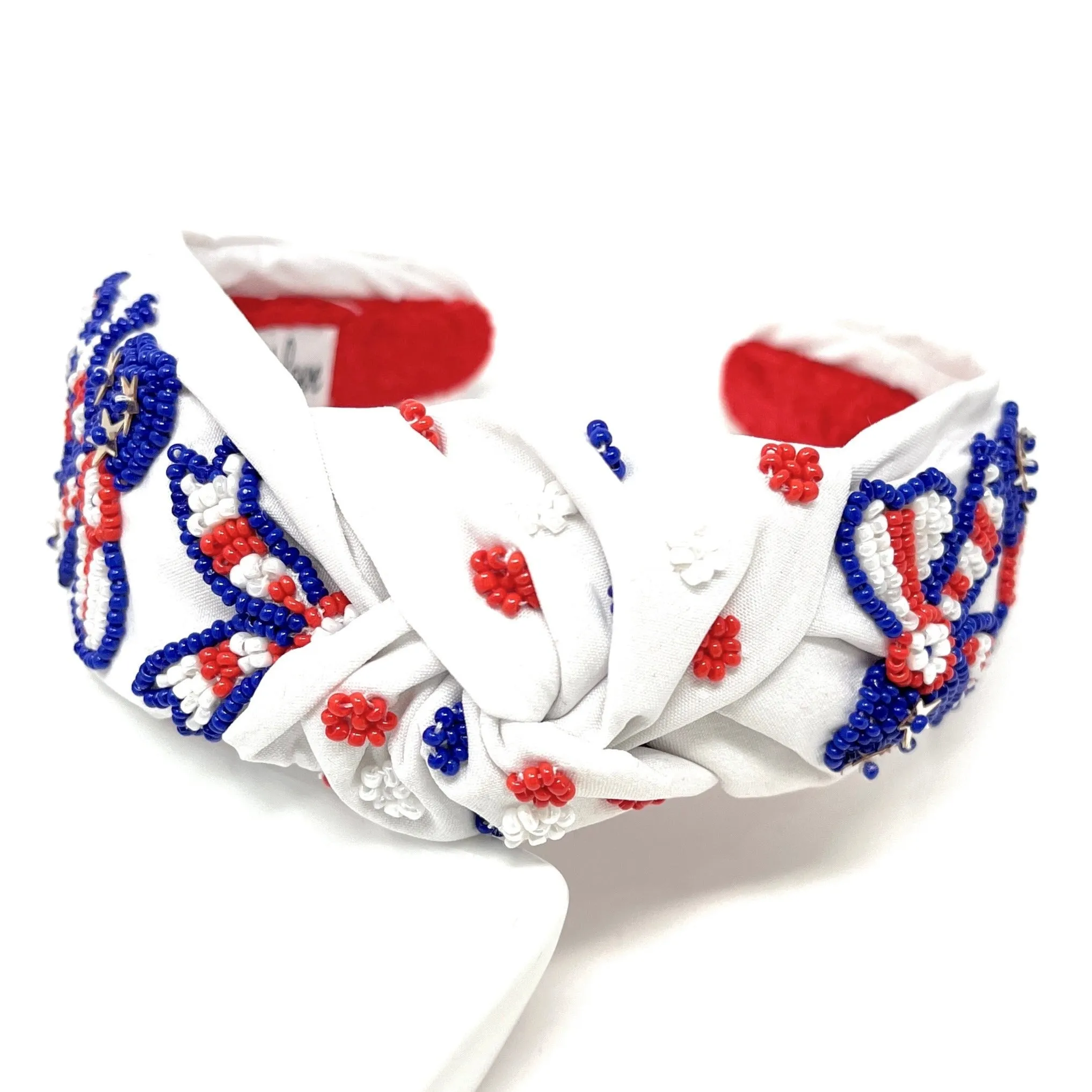 Hand Beaded USA Flag Bow Knot Headband