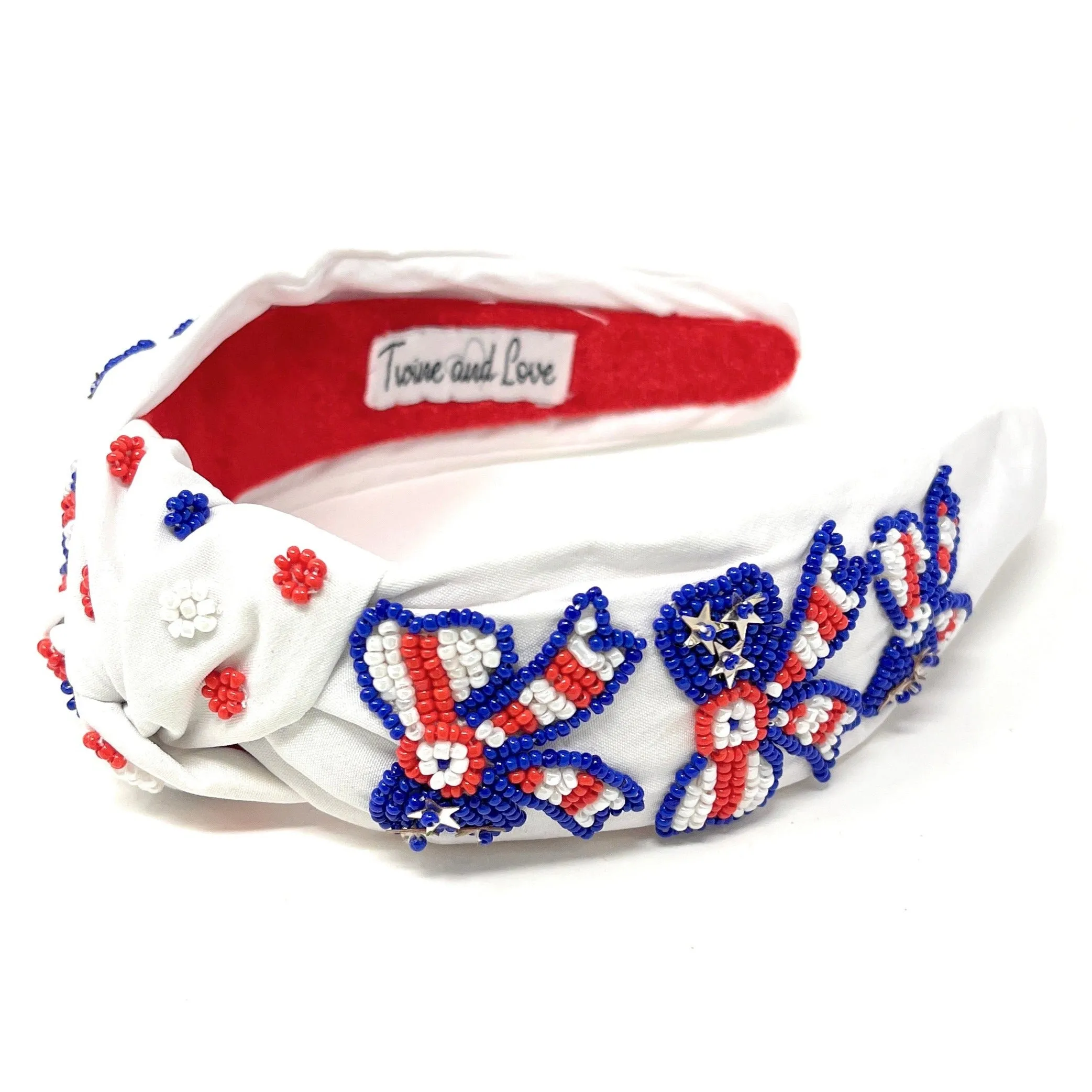 Hand Beaded USA Flag Bow Knot Headband