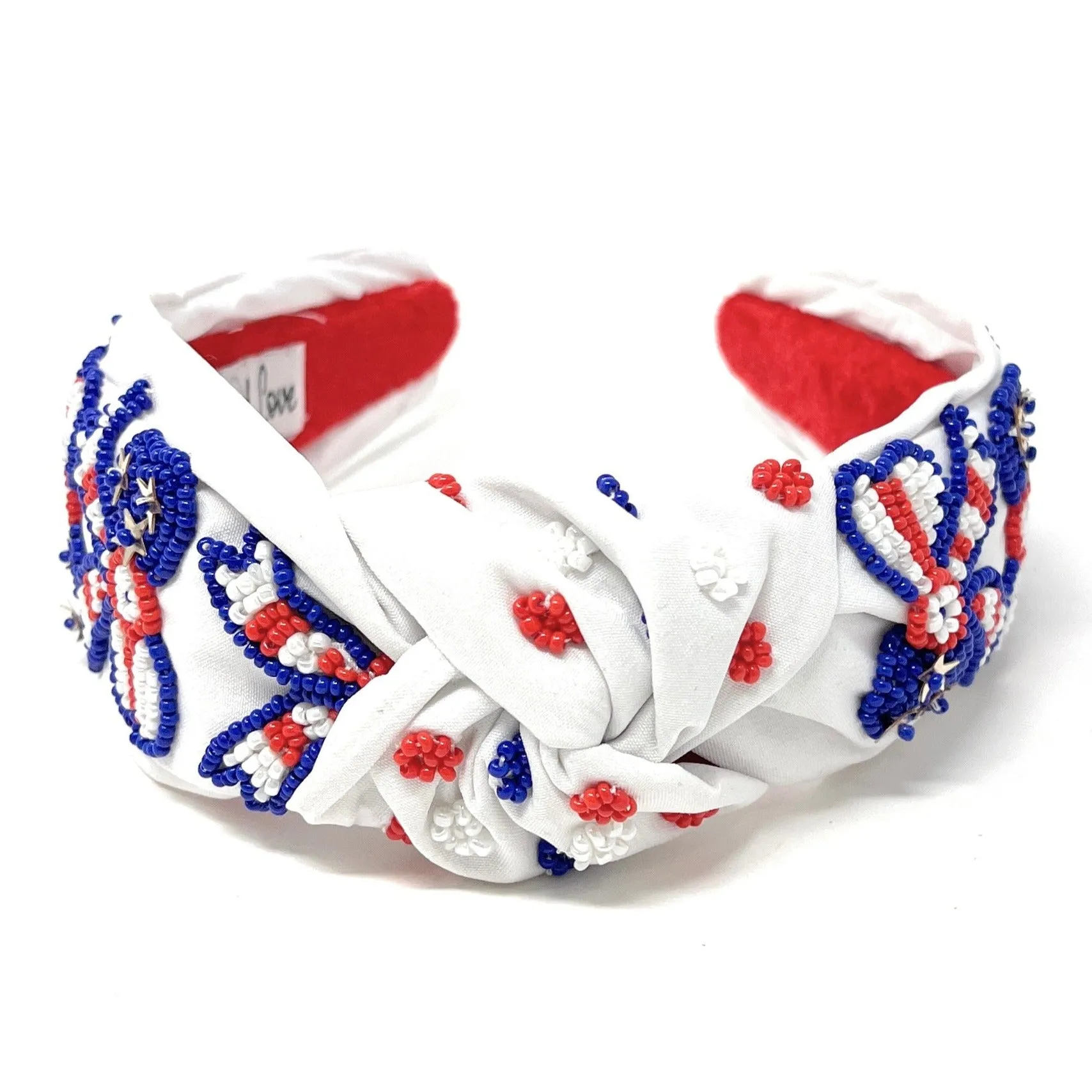Hand Beaded USA Flag Bow Knot Headband