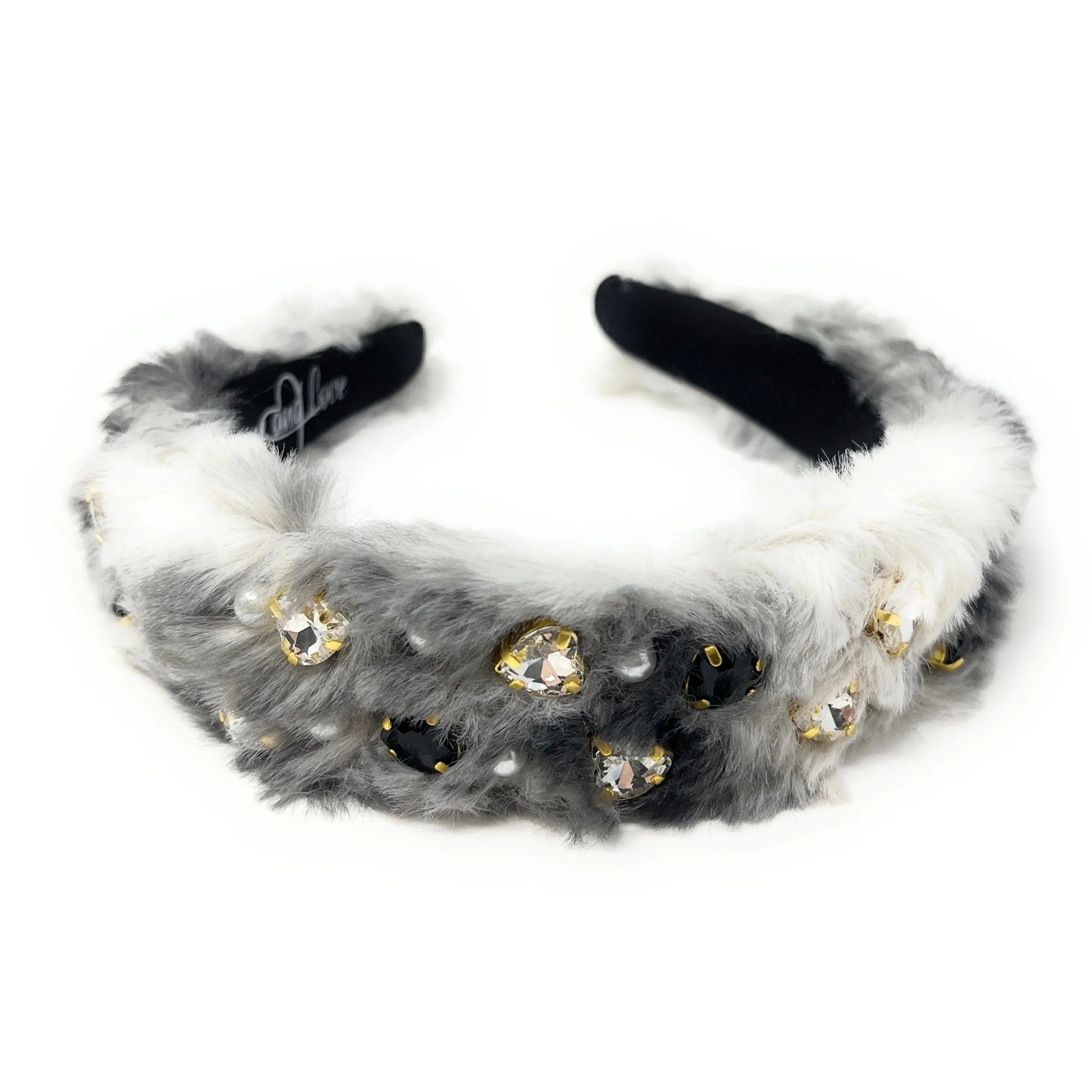 Hand Sewn Faux Fur Jeweled Headband