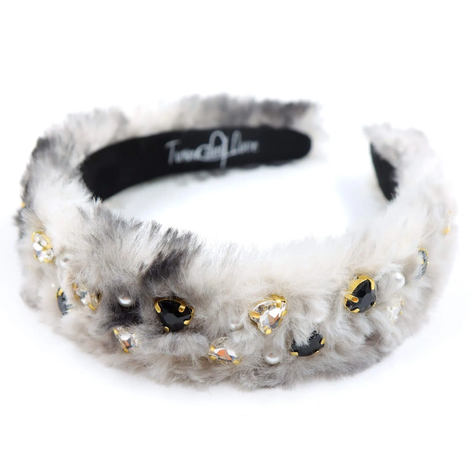 Hand Sewn Faux Fur Jeweled Headband