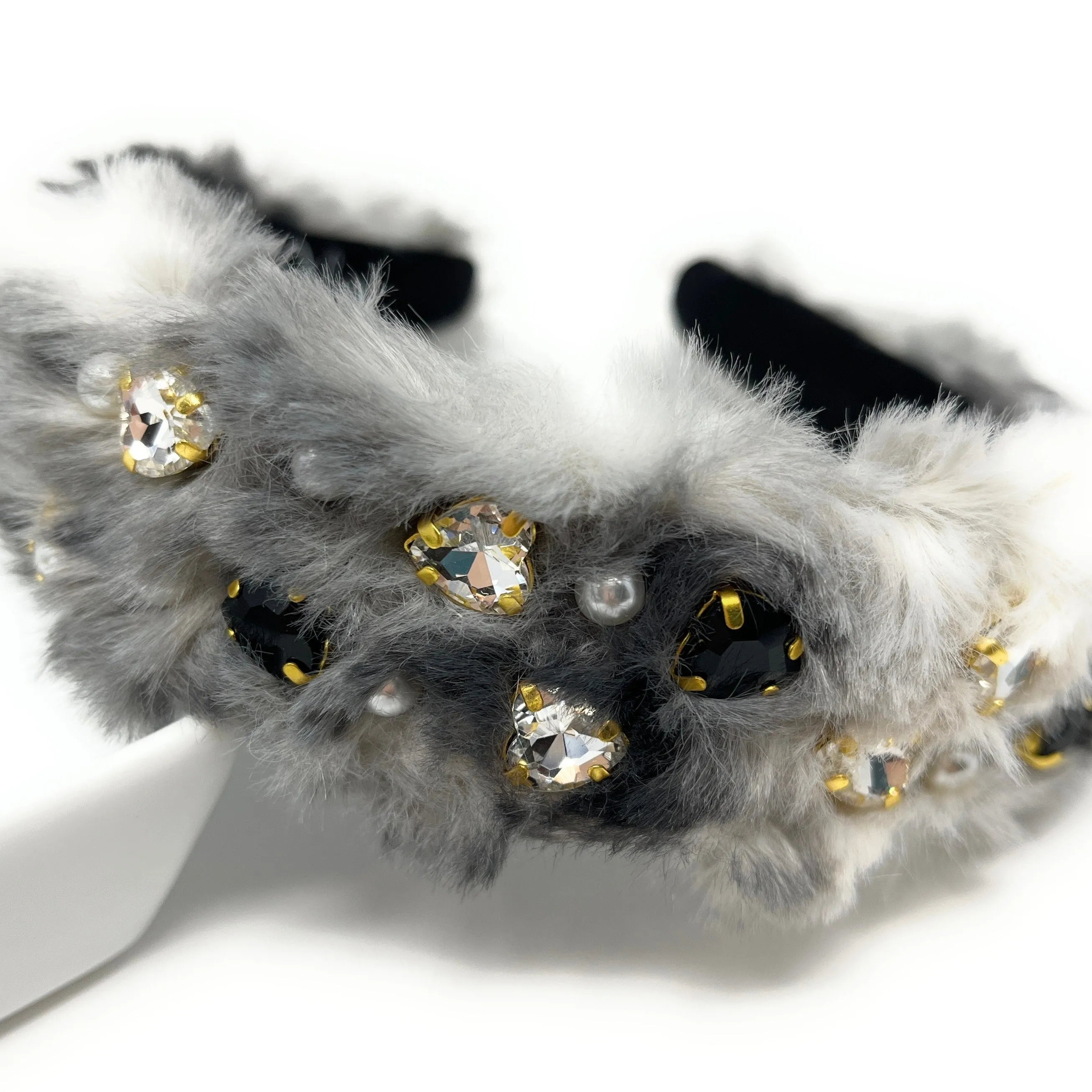 Hand Sewn Faux Fur Jeweled Headband