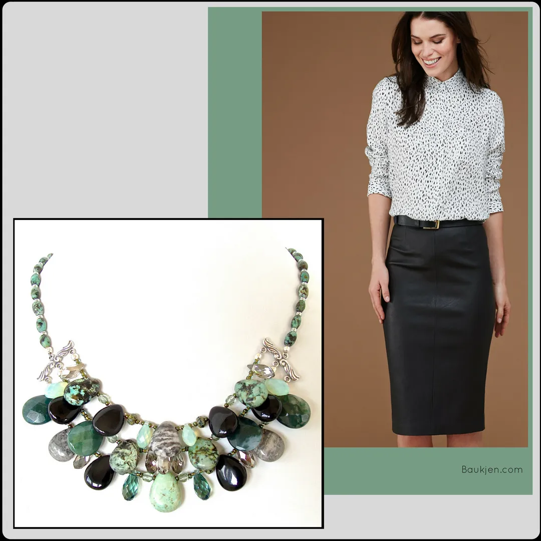 Juniper: Green and Black Gemstone Bib Necklace