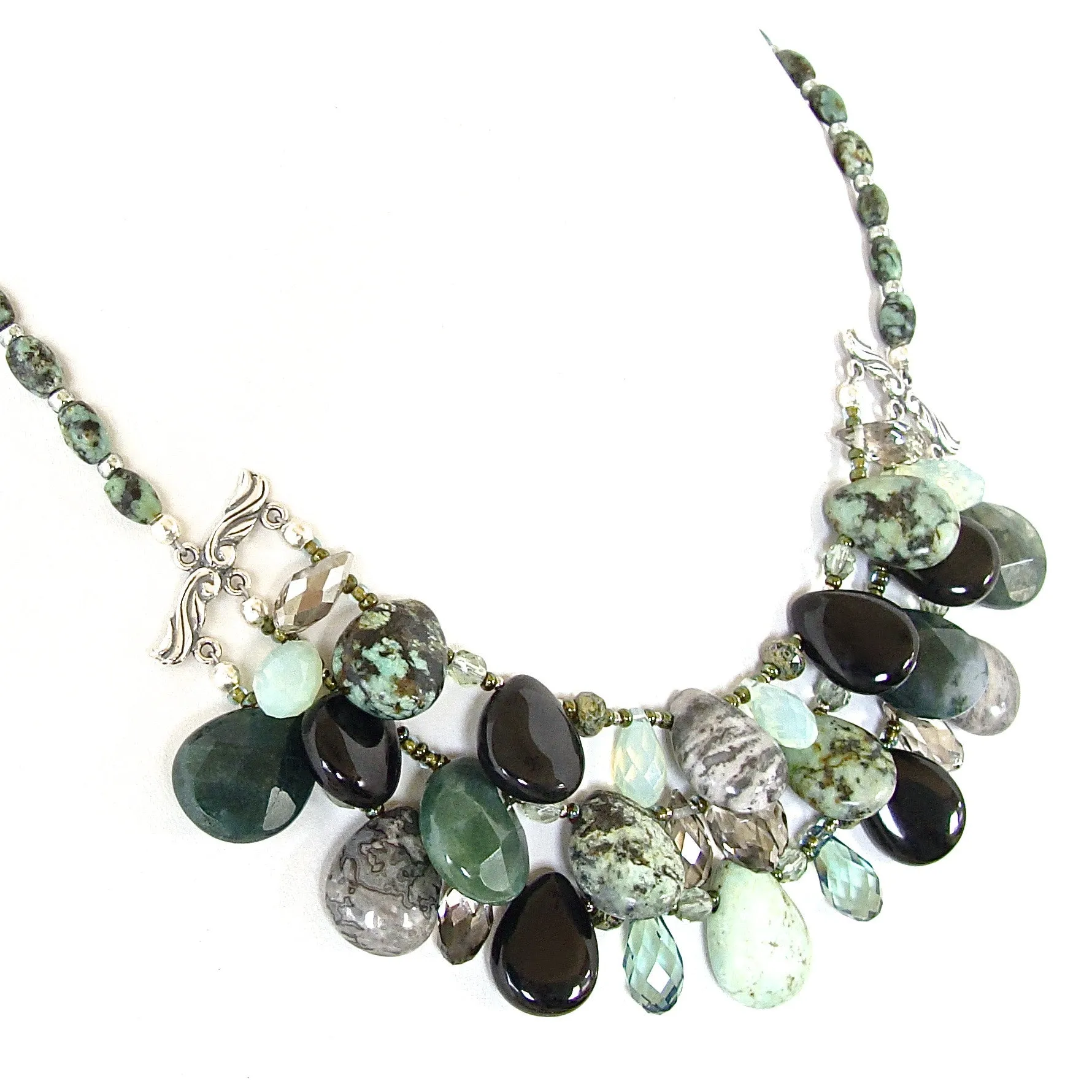 Juniper: Green and Black Gemstone Bib Necklace