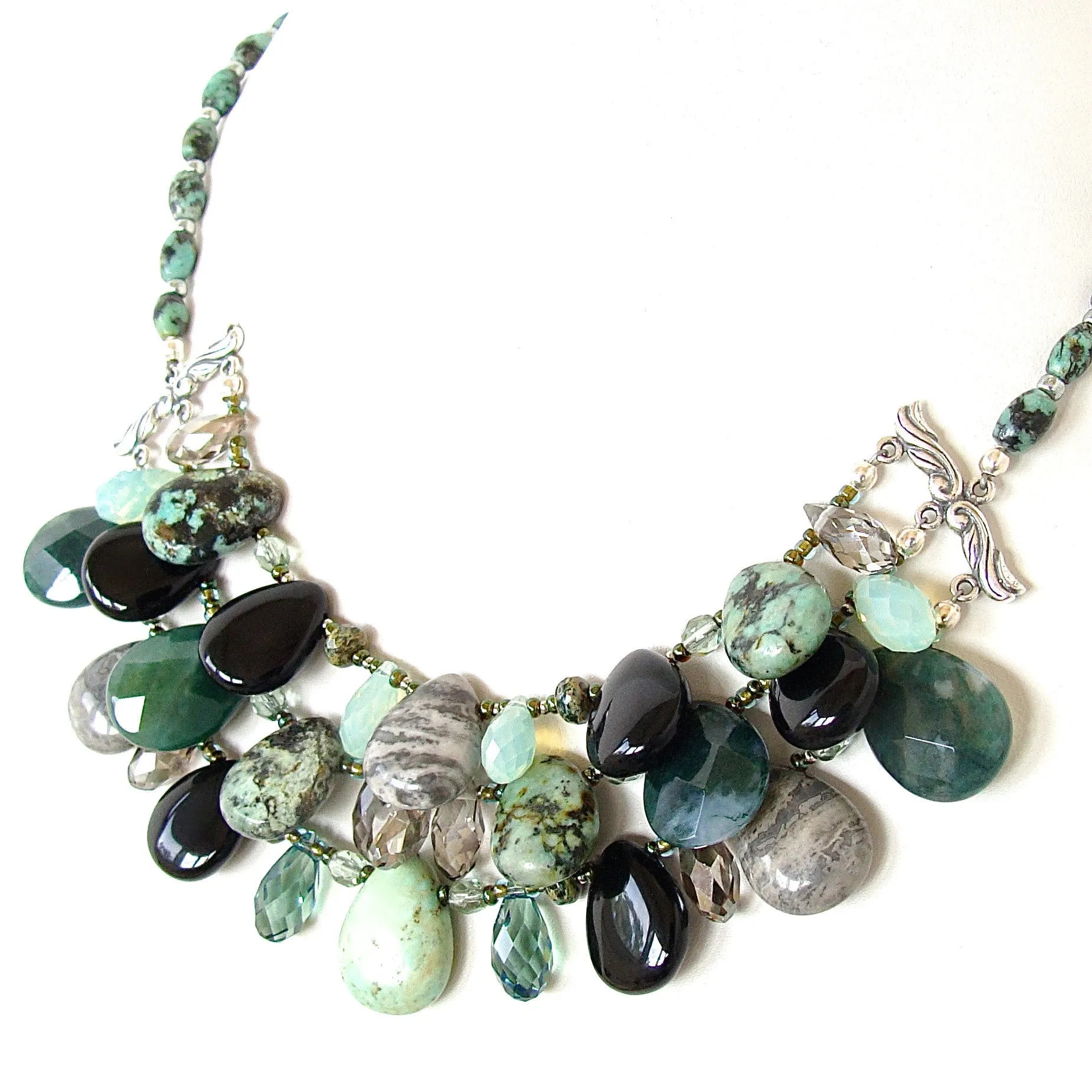 Juniper: Green and Black Gemstone Bib Necklace