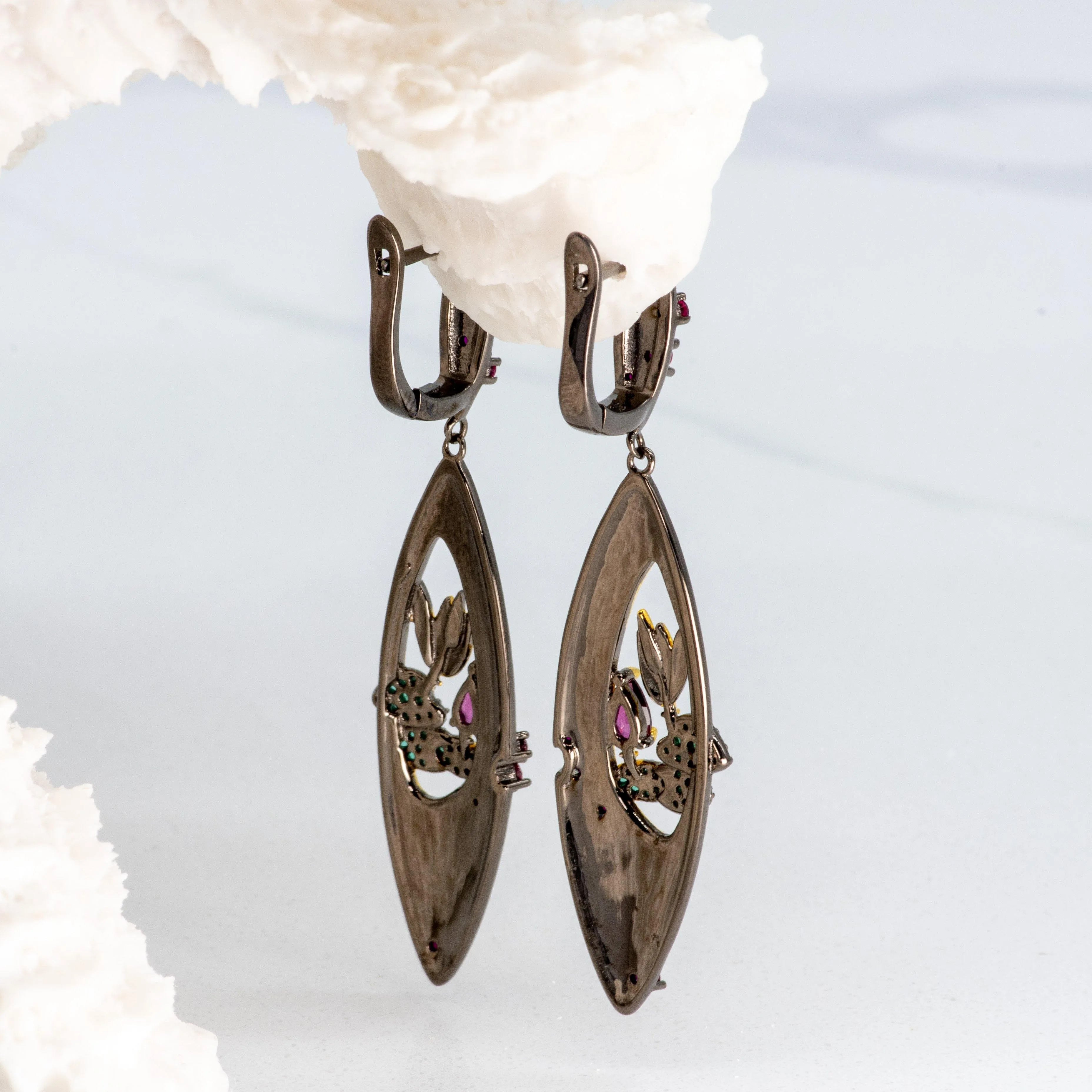 Lily Goldfish Rhodolite Drop Earrings in Sterling Silver
