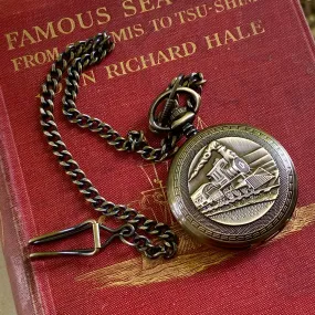 Mechanical Train Pocket Watch on Fob or Necklace Chain