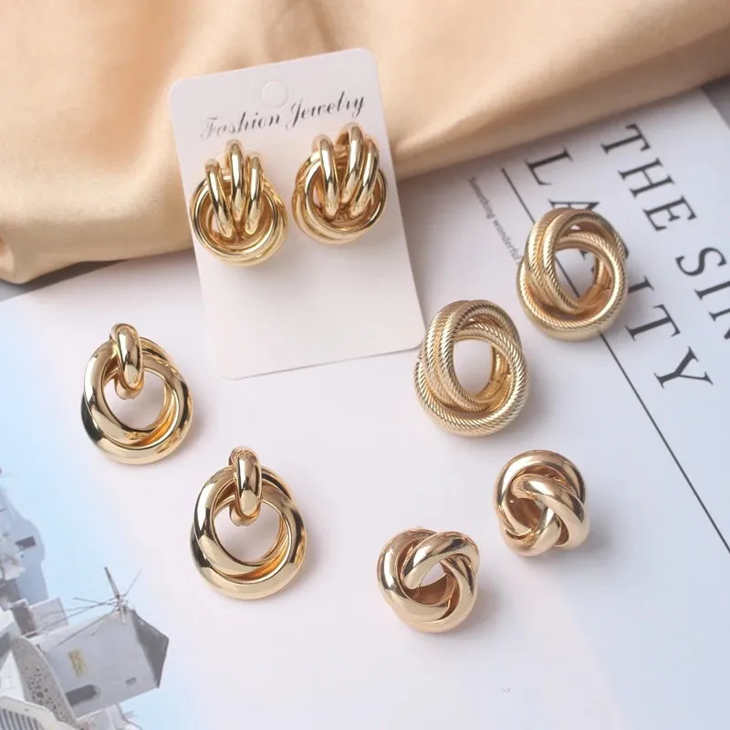Metal Twist Knot Wind Earrings For Women Geometric Statement Brincos Maxi Party Vintage Christmas Gifts Punk Boho Jewelry