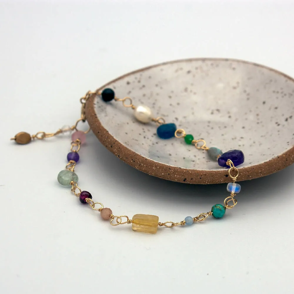 Multi-Gemstone Beaded Chain 14k Gold Filled Bracelet