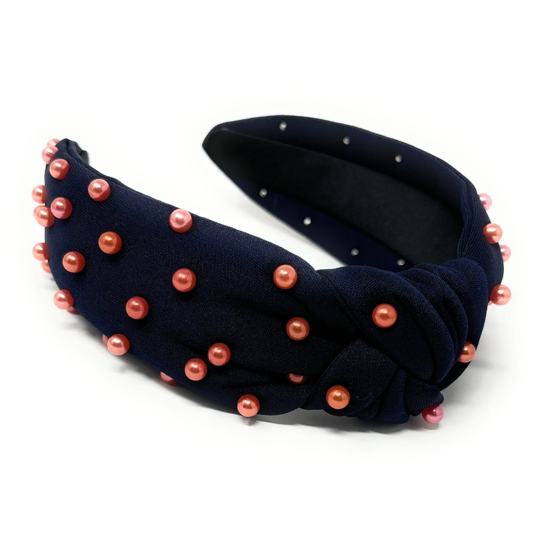 Navy Blue Orange Pearls Knot Headband