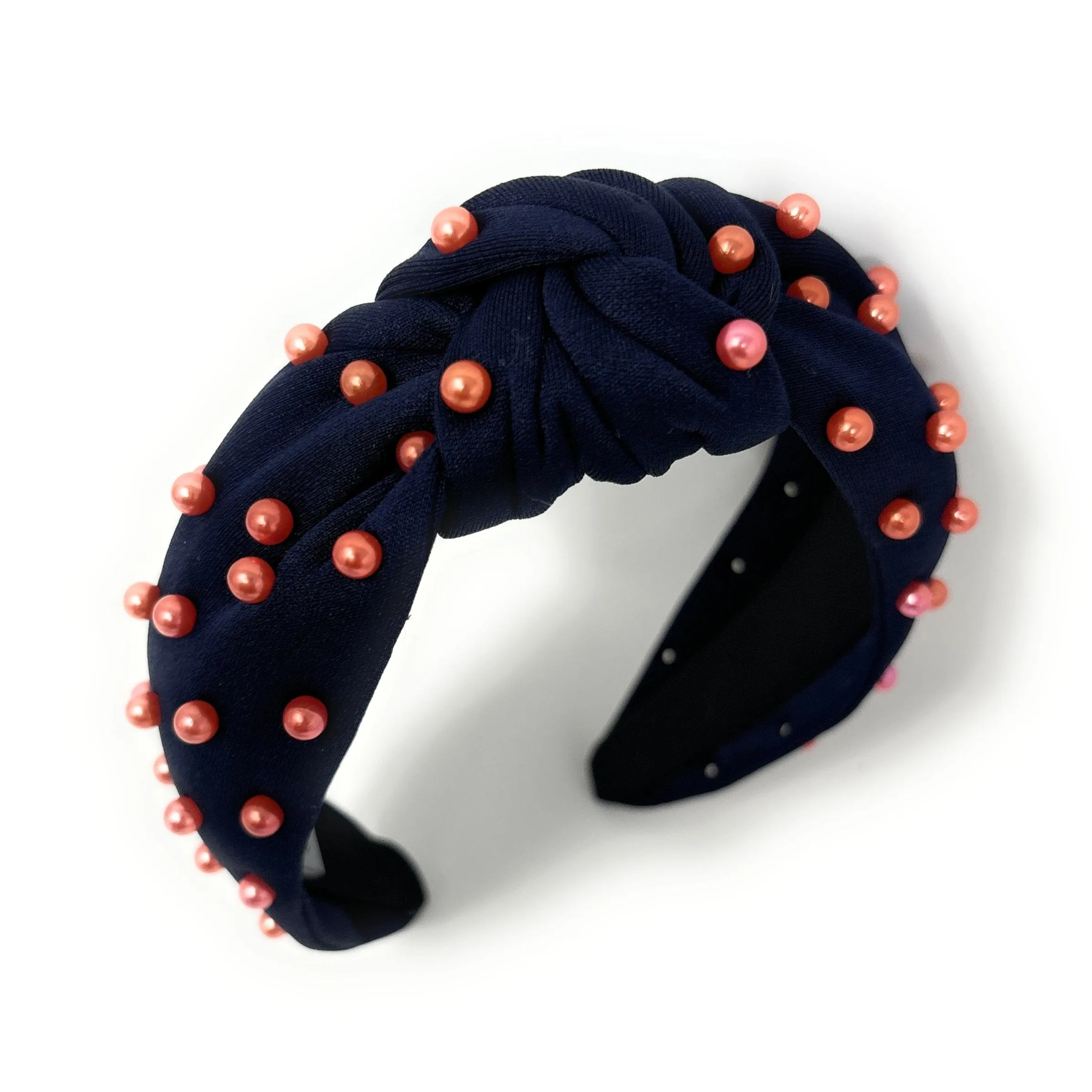 Navy Blue Orange Pearls Knot Headband