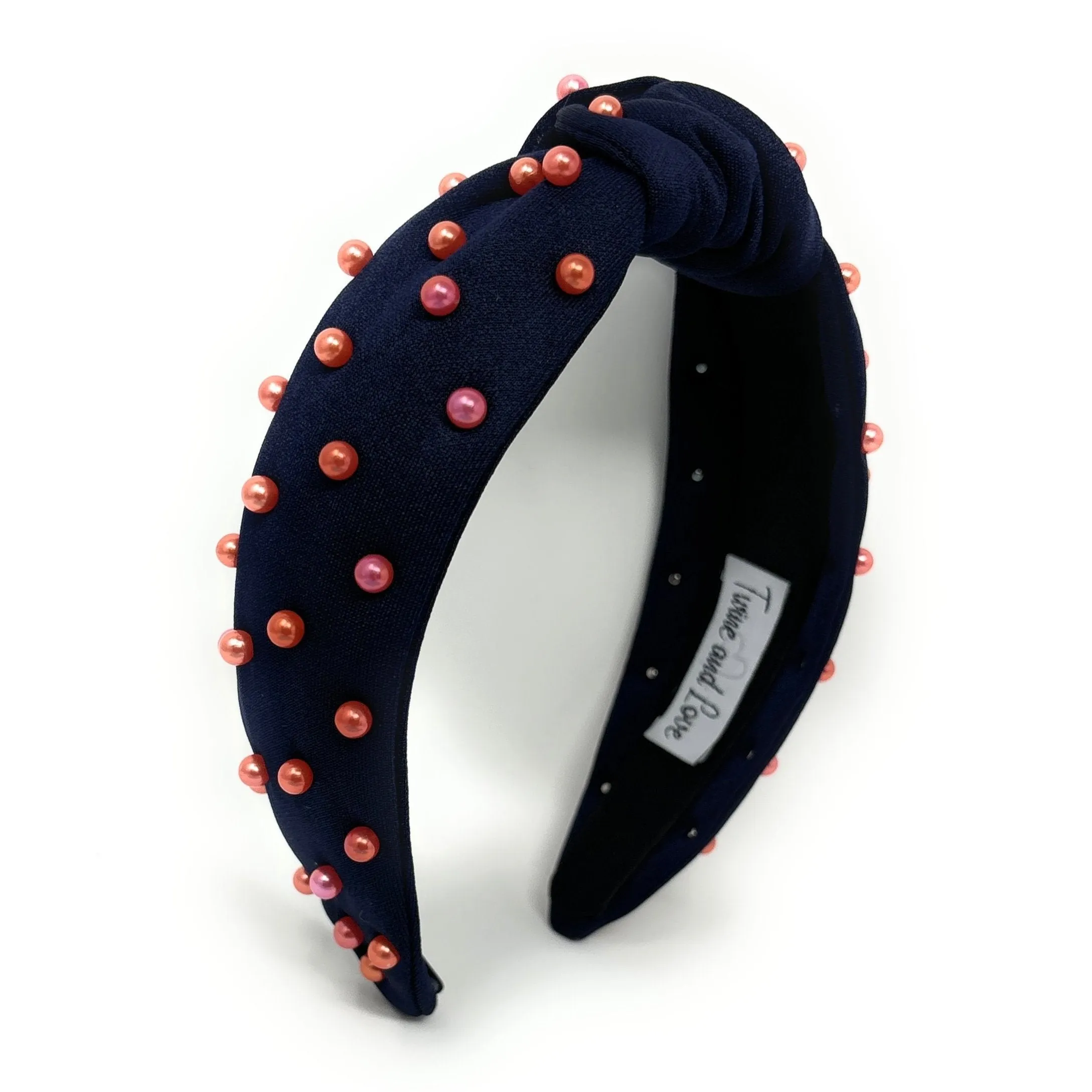 Navy Blue Orange Pearls Knot Headband