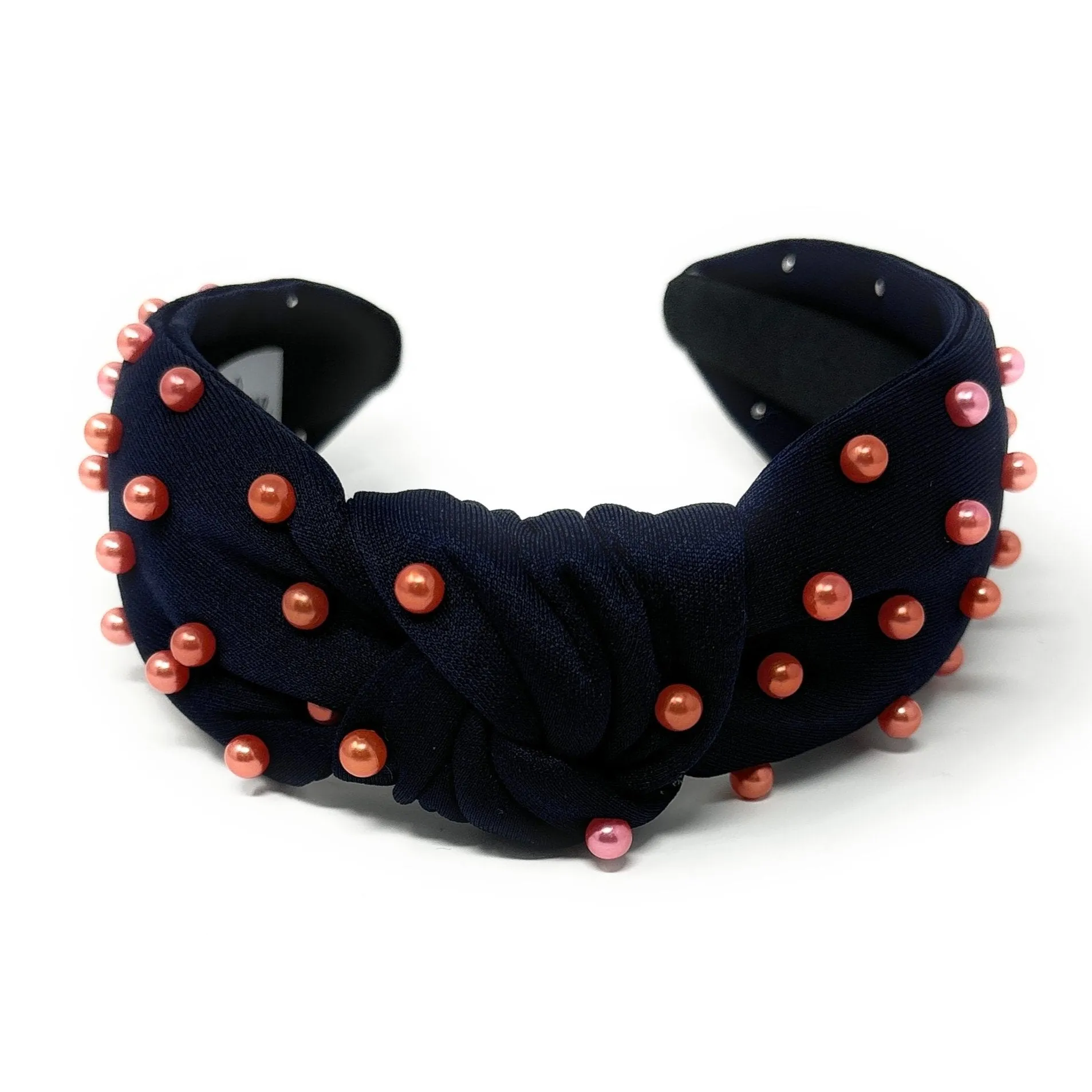 Navy Blue Orange Pearls Knot Headband