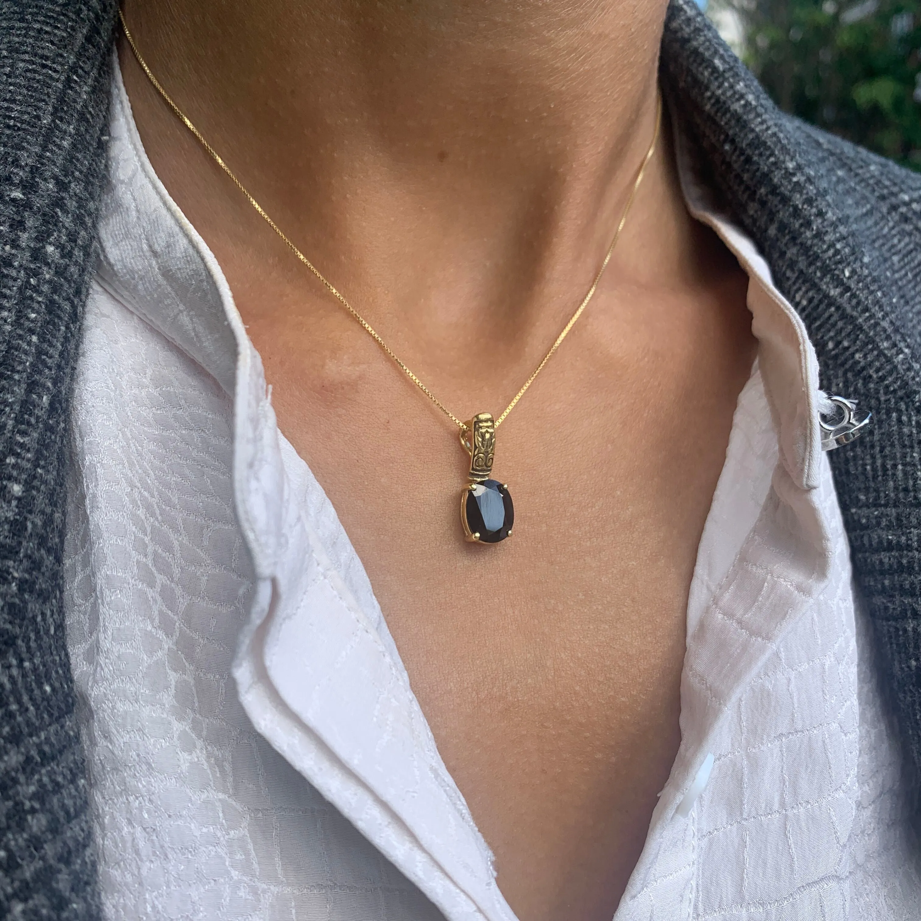 Onyx Pendant - Silver Tribal Necklace - Black Gemstone Pendant